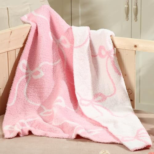 SmoothNovelty Pink Bow Blanket Fuzzythrow Blanket Cute Cozy Lightweight Throw for Bed Sofa Couch Chair Soft Home Decorations for Nursery Crib, Girls, 30 x 40 Inch | Amazon (US)