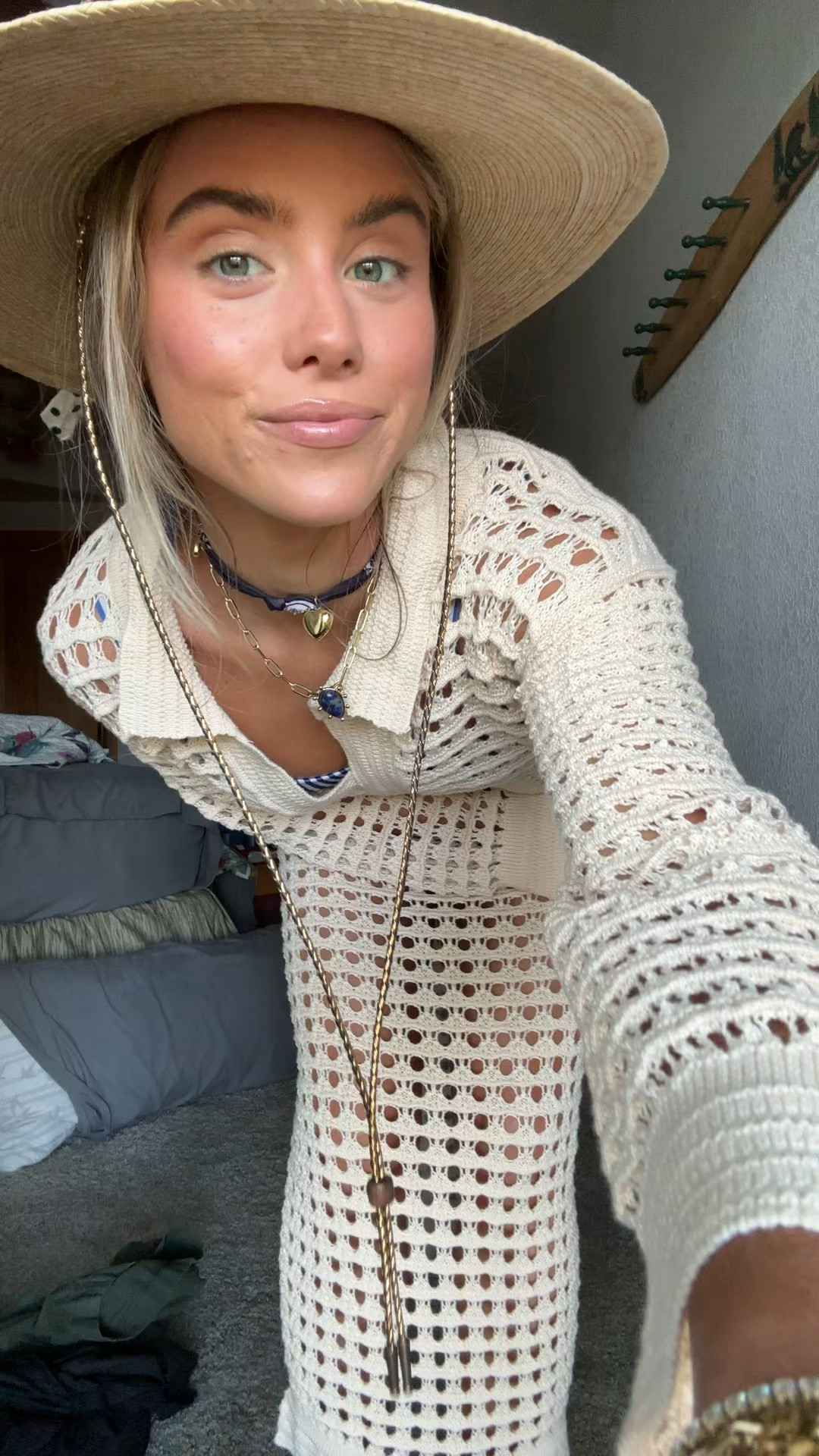 Amazon size small Saodimallsu Womens Crochet Swimsuit Cover Up V Neck Collared Long Sleeve Mesh Knit Long Beach Coverup Maxi Dress. My bikini is from Gigikinis on IG/TT. my flip flops are Archie’s. My hat is marsh and magnolias  

#LTKFindsUnder50 #LTKSeasonal #LTKSwim