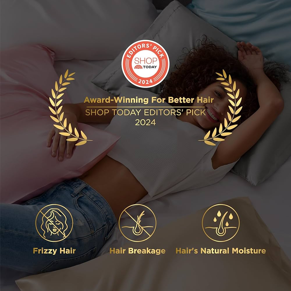 Bedsure Satin Pillowcase for Hair and Skin Queen - Black Silky Pillowcase 2 Pack 20x30 Inches wit... | Amazon (US)