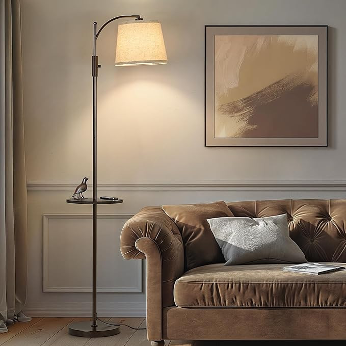AIDENOEY Fully Dimmable Floor Lamp for Living Room，Standing Lamp Rotary Switch with Table&Linen... | Amazon (US)