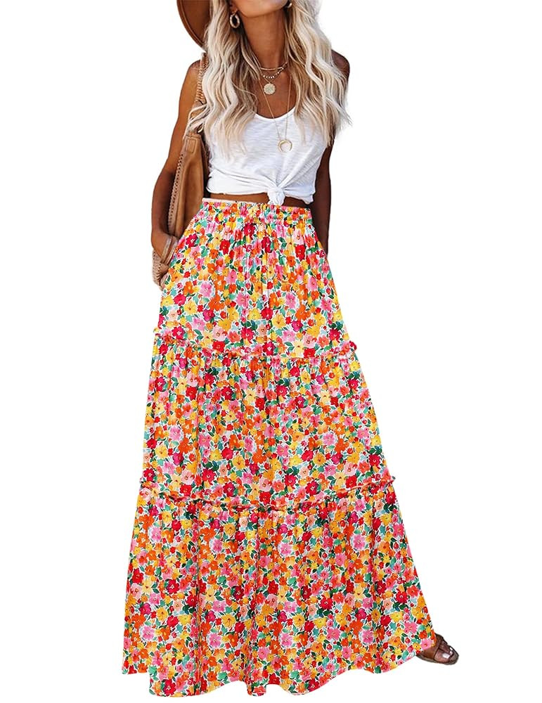 Zeagoo Womens Casual Maxi Skirts for Women 2025 High Waist Boho Skirts Floral Printed Long Flowy ... | Amazon (US)