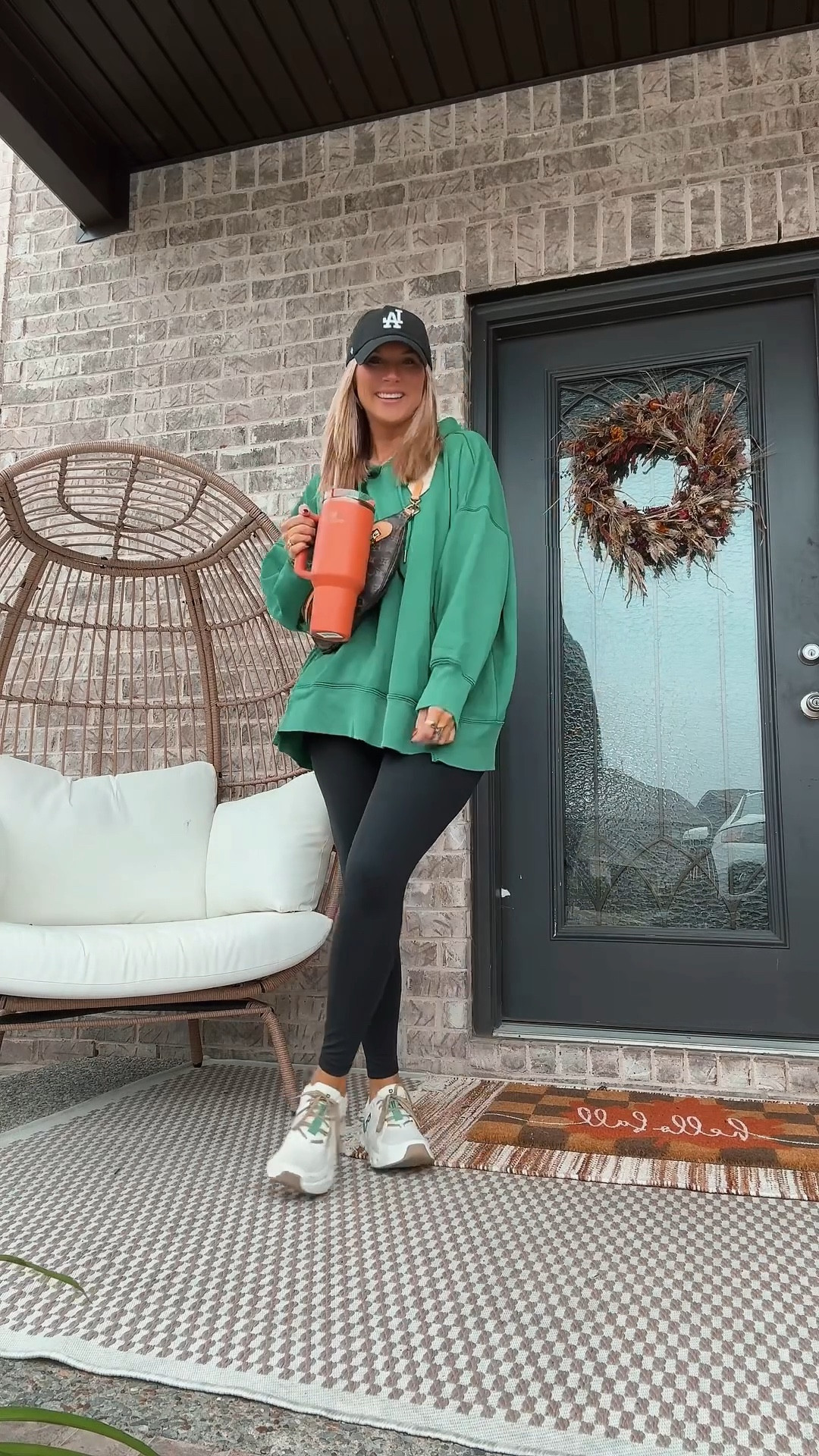 The most comfy oversized sweatshirt for the Fall season! Loving this green color for fall, paired with my favorite black leggings, and on cloud sneakers and of course my pumpkin spice Stanley cup. I ordered a size medium in the sweatshirt 

#LTKSeasonal #LTKShoeCrush #LTKStyleTip