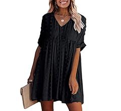 KIRUNDO Summer Women’s Short Sleeves Mini Dress Sexy V Neck Flowy Casual Dress Swiss Dot Short ... | Amazon (US)