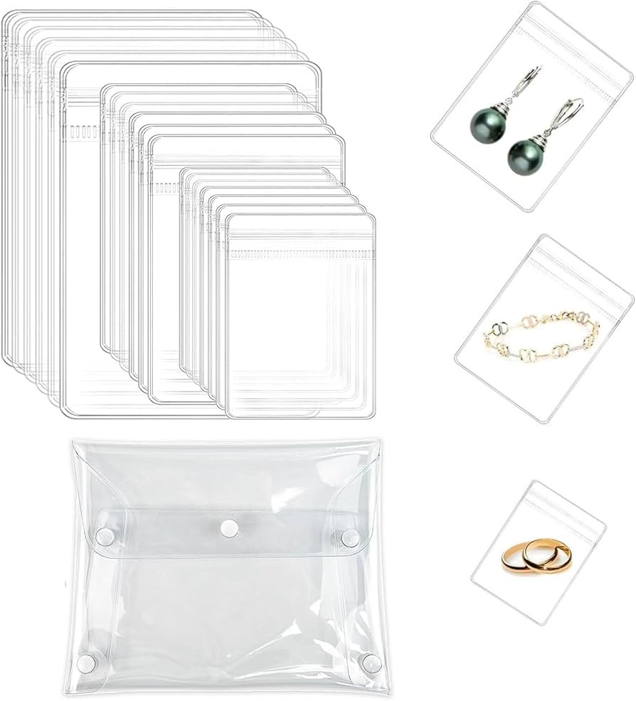 BEANPRECOY 120 Pcs Self Seal PVC Jewelry Bags and 1 Pcs Clear Makeup Bag, Clear Jewelry Bags Zipp... | Amazon (CA)