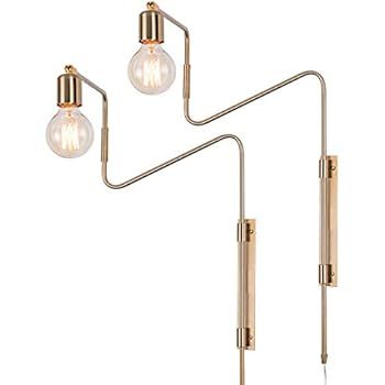 Swing Arm Wall Sconce Plug in Ultra Thin Flexible Retro Wall Lamp Brass Plating Plug in Hard Wire... | Amazon (US)