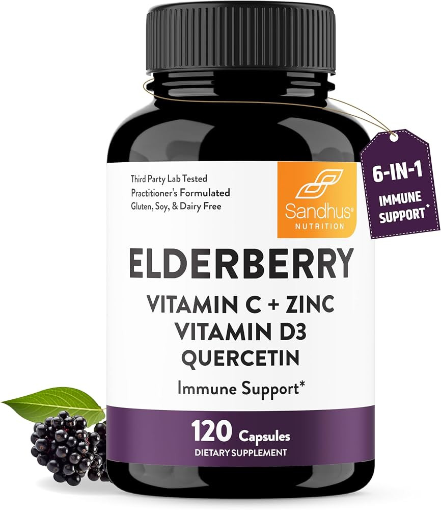 Elderberry Vitamin C and Zinc 120 Capsules | with Quercetin and Vitamin D3 | Immune Support for A... | Amazon (US)