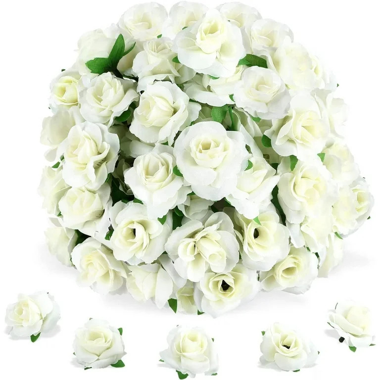 Naler 50 Pcs Ivory White Stemless Fake Silk Roses,1.6" Artificial Flowers Heads Bulk for Wedding ... | Walmart (US)