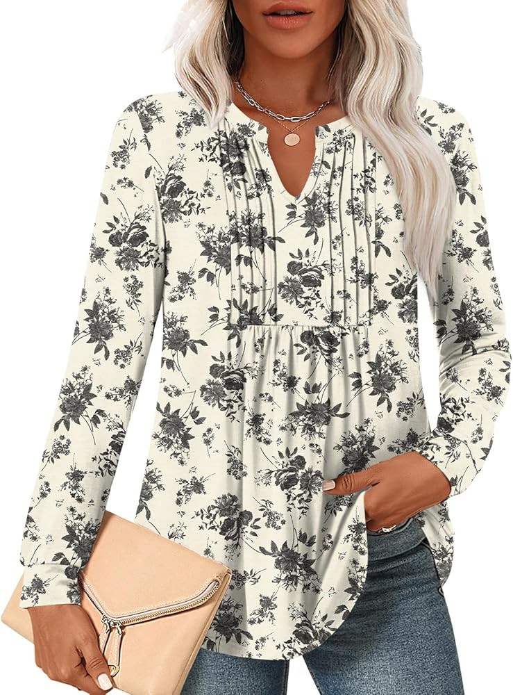 Anyally Women Fall Long Sleeve Tunic Tops Plus Size Dressy Casual Blouses Pleated Shirts for Legg... | Amazon (US)