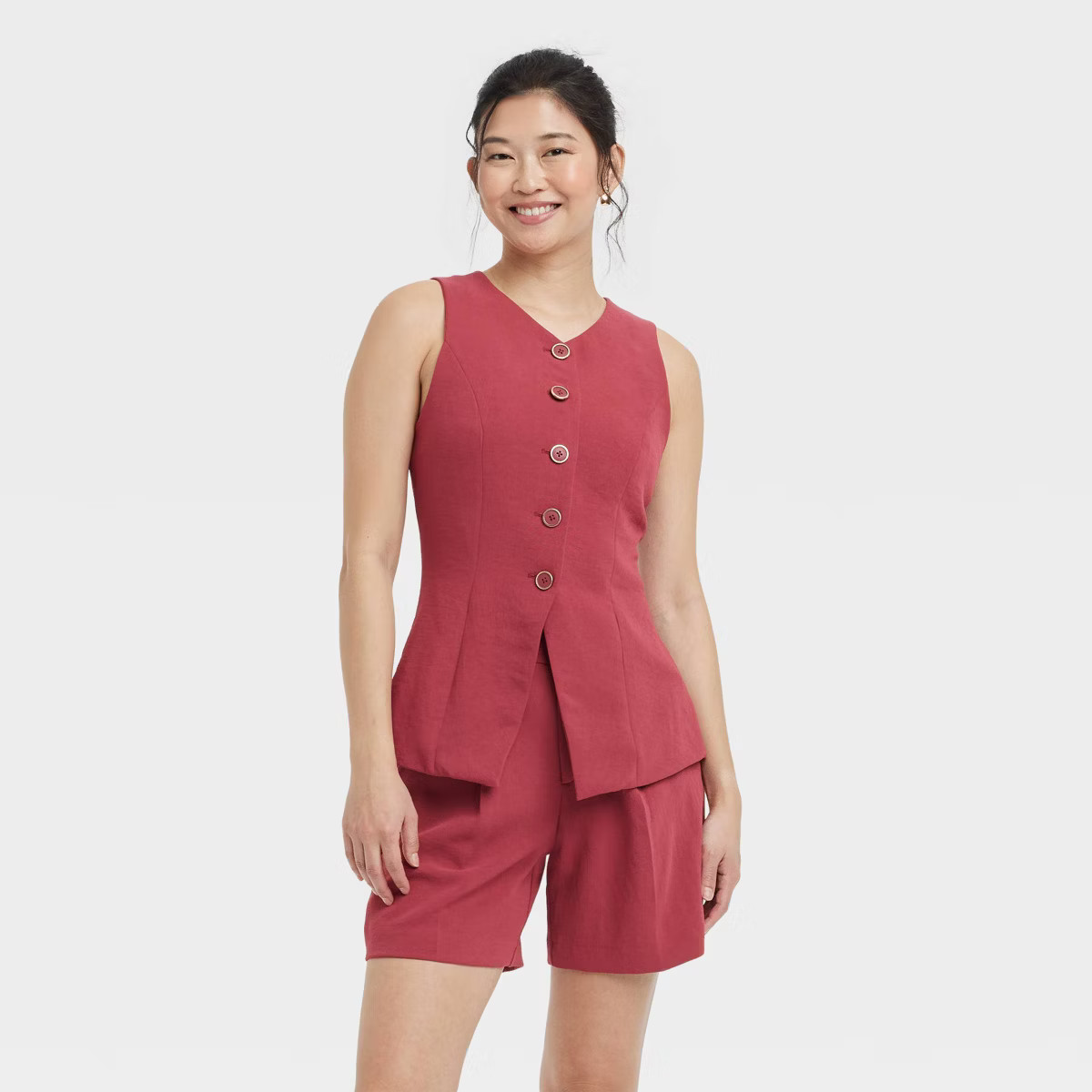 Women's Long Line Vest - A New Day™ Burgundy 4X | Target
