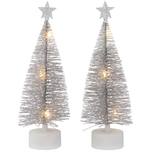 LED Lighted Mini Bottle Brush with Star Topper Christmas Village Trees - Set of 2 | Christmas Central