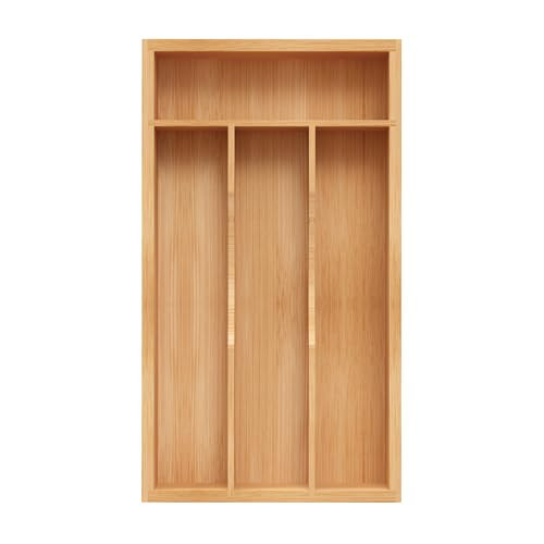 Small Silverware Organizer, Bamboo Kitchen Drawer Organizer, Utensil Holder, Cutlery Tray & Spoon Flatware Storage with Grooved Drawer Dividers | Amazon (US)
