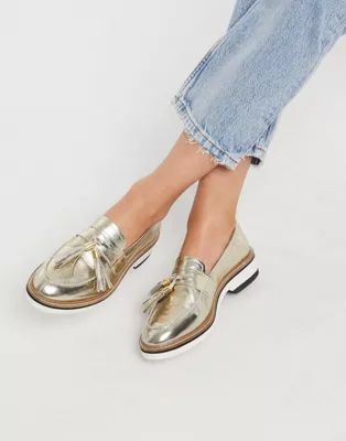 ASOS DESIGN Mist leather tassel loafer in gold | ASOS (Global)