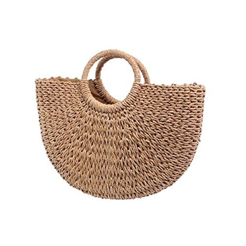 Andear Womens Vintage Straw Woven Handbags Large Casual Summer Beach Tote Bags With Round Handle Rin | Amazon (US)