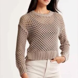 Abercrombie Long-Sleeve Crochet Mesh Knit Crew Top Sweater | Poshmark