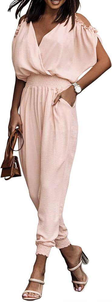 Dokotoo Jumpsuit for Womens Dressy Casual 2026 One Piece Romper Cold Shoulder Outfits for Summer | Amazon (US)