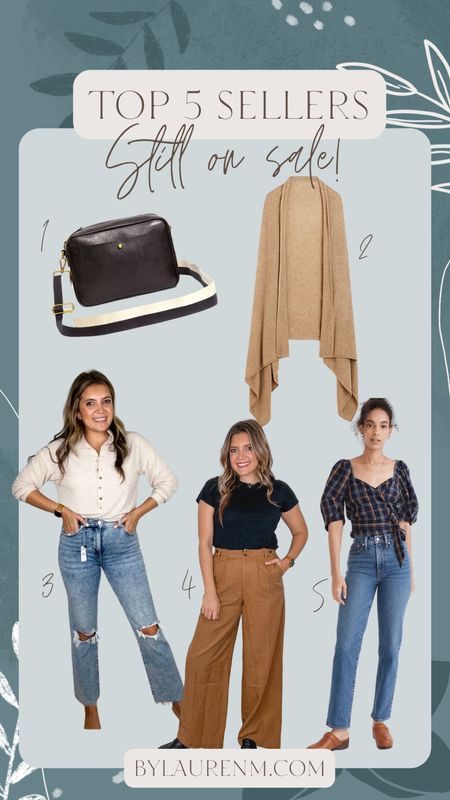 Top five sellers of Black Friday through cyber Monday! 
1. Madewell camera bag! 50% off !
2. J.Crew cashmere wrap. 50% off + and additional 10% off!
3. Express jeans! Only $39!
4. Wide leg trousers. 50% off!
5. Straight leg jeans!
50% off!

#LTKunder100 #LTKCyberweek #LTKsalealert