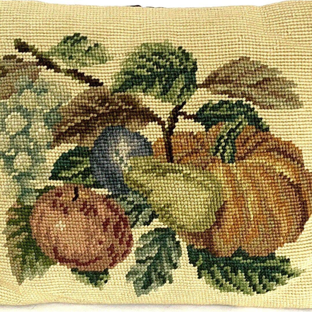 Needlepoint Autumn Foliage Pumpkin Fruit 13x10 Handmade Wool Corduroy Pillow | Etsy (US)
