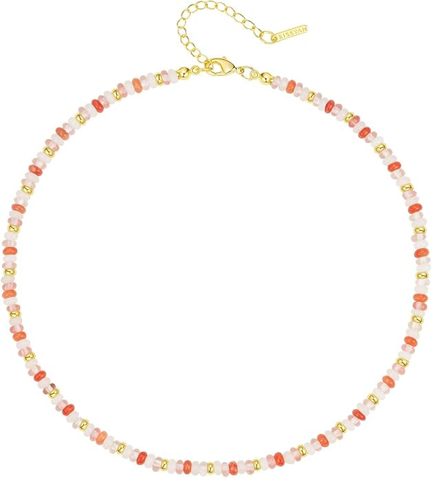 KissYan Boho Beaded Choker Necklace for Women, Gemstone Choker Natural Stone Freshwater Pearl Sur... | Amazon (US)