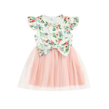 CenturyX 0-6Y Princess Kid Girls Dress Cute Bow Cartoon Rainbow/Bunny/Floral Print Round Neck Sleeve | Walmart (US)