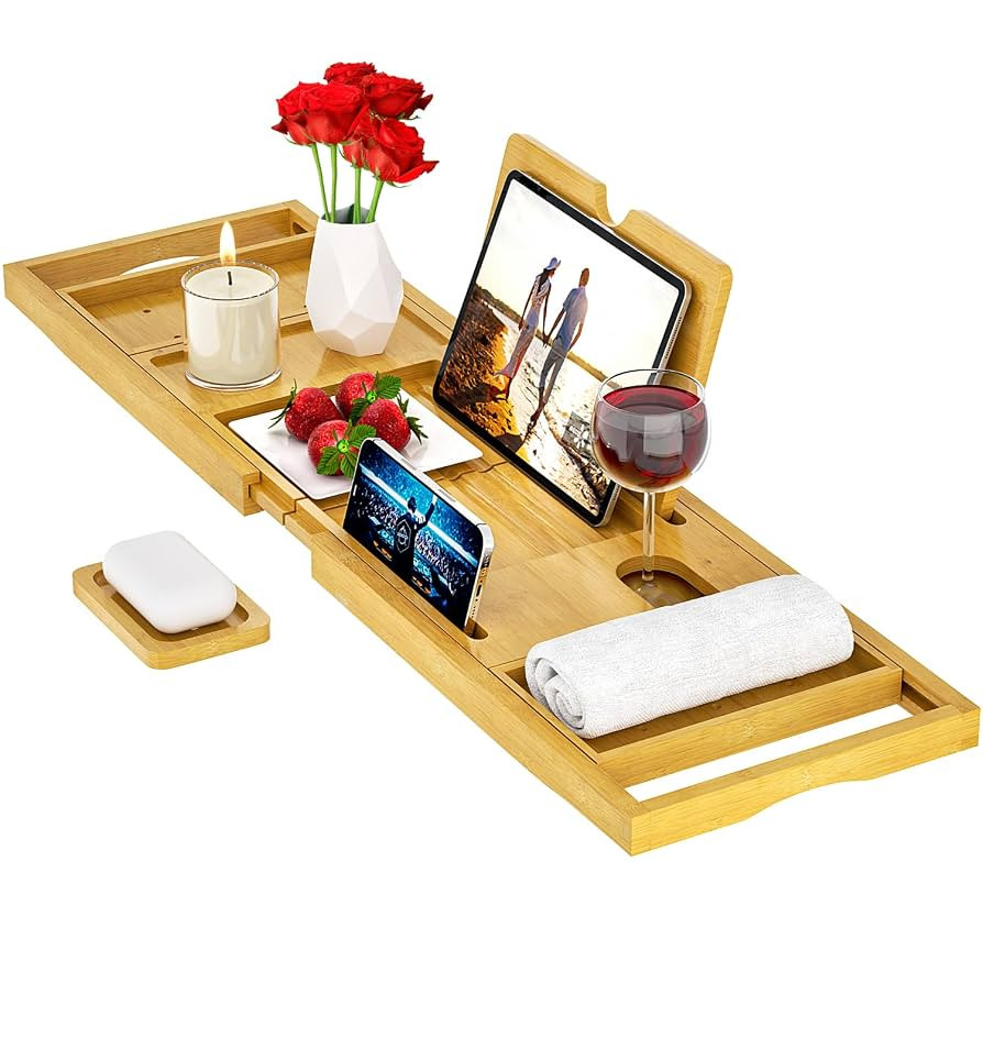Premium Bathtub Tray Caddy - Bath Tray Bamboo Expandable - Bath Tub Tray Table for Bathtub - Expa... | Amazon (US)