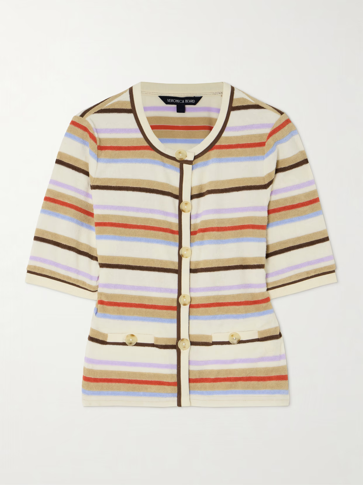 Veronica Beard - Brendan Striped Cotton-blend Terry Cardigan - Neutrals | NET-A-PORTER (US)
