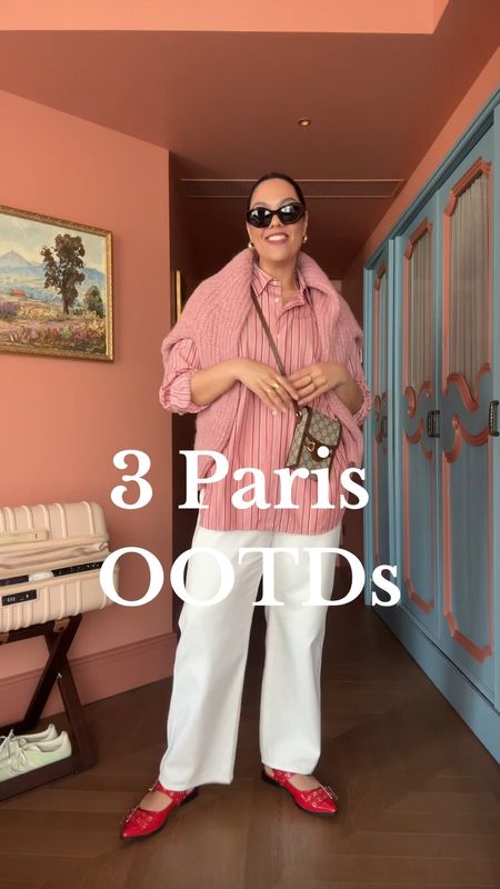 Paris outfits of the day!

Outfit 1:
Pink and red striped blouse from Arket, I have a size 40. White baggy drawstring jeans from Arket, I have a medium. Red buckled flats from Steve Madden. Gucci horsebit mini crossbody bag. Sézane pink chunky knit cardigan, I have a size medium. Celine Triomphe sunglasses. 

Outfit 2:
-Black longline waistcoat vest, similar linked. Silky cream long maxi slip skirt from Anthropologie, I have a medium. Steve Madden black pointed buckled flats. Celine Ava Triomphe bag and Celine Triomphe sunglasses. 

Outfit 3:
Zara cream coat with petal structured fabric, code is 3920/068. Arket low rose medium wash straight jeans, I have a size 29. Same accessories as outfit 2. 


#LTKtravel #LTKSeasonal #LTKVideo