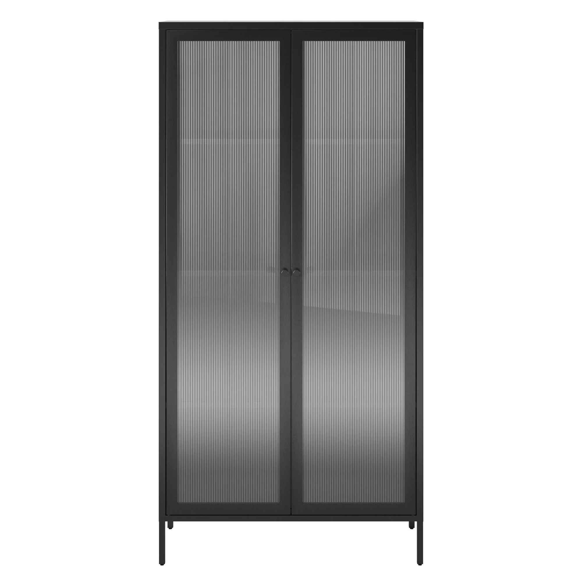 RealRooms Shadwick 2 Door Tall Metal Locker Style Storage Cabinet-Fluted Glass Doors, Black | Walmart (US)