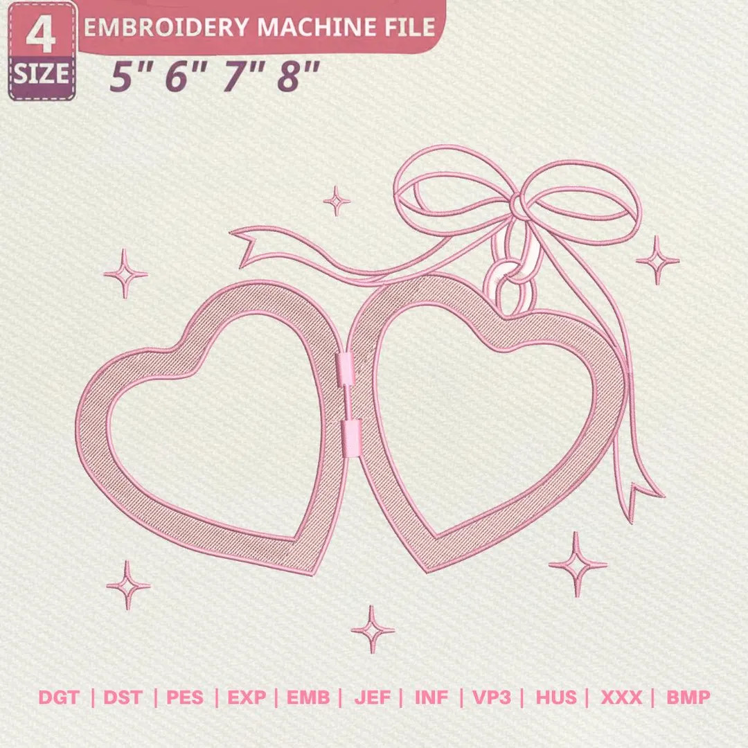Valentine Bow Heart Locket Embroidery Design, Coquette Heart Frame Machine Embroidery File, Valen... | Etsy (US)