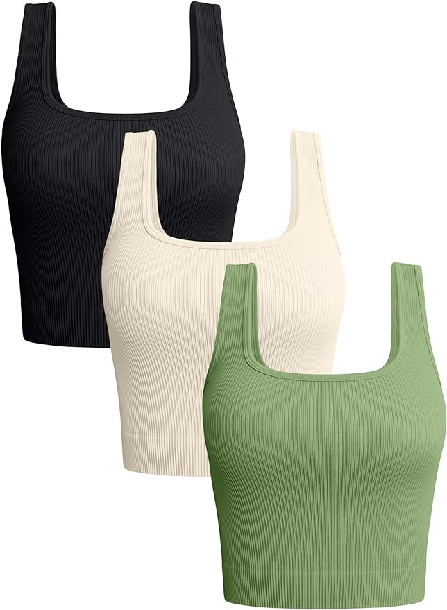 OQQ Women's 3 Piece Tank Tops Ribbed Seamless Workout Exercise Shirts Yoga Crop Tops | Amazon (US)