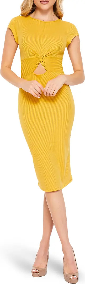 VELVET TORCH Short Sleeve Twist Front Midi Rib Dress | Nordstromrack | Nordstrom Rack