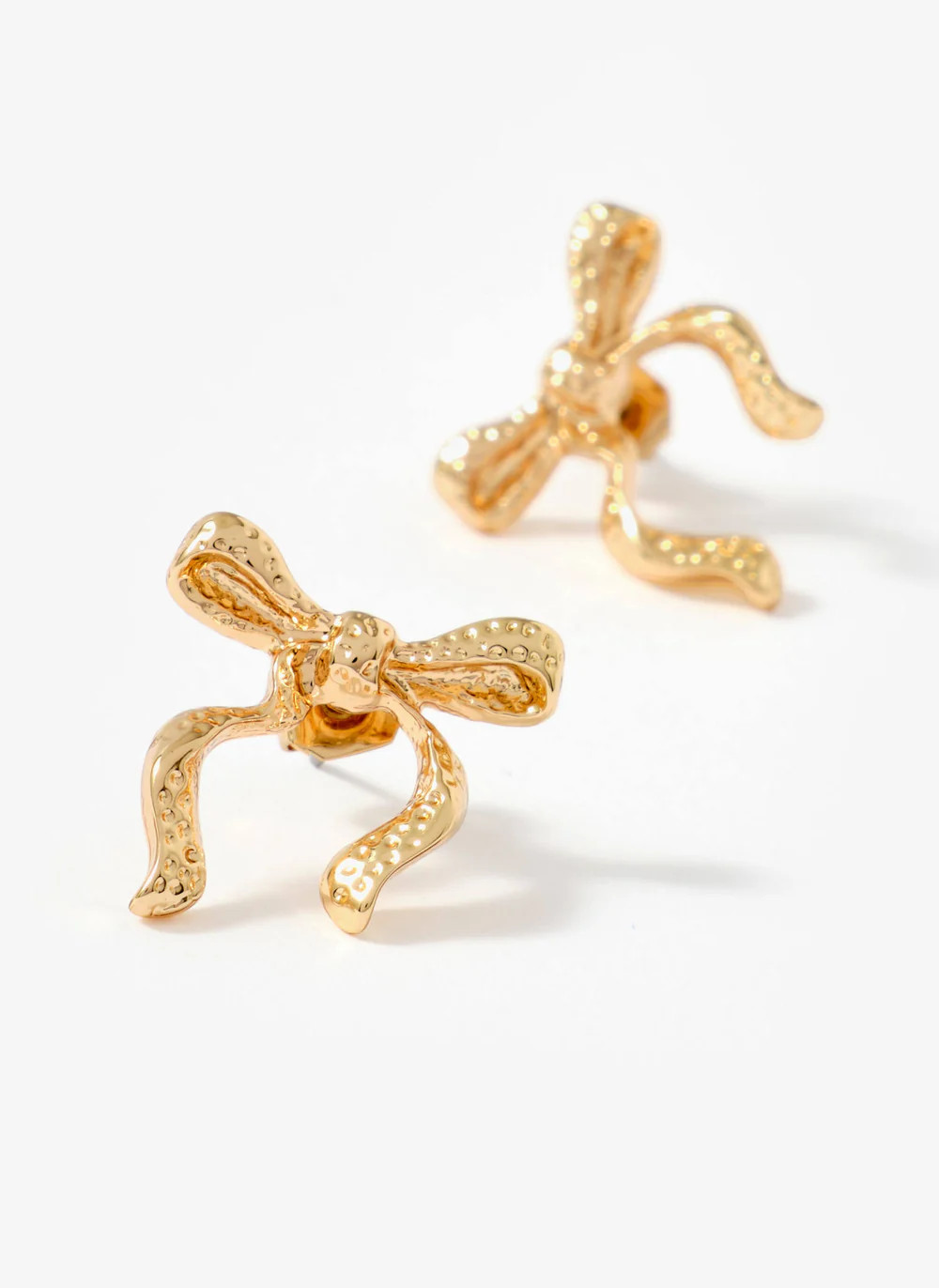 Gold Tone Textured Bow Stud Earrings | Mint Velvet