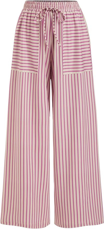 CIDER Womens Palazzo Pants Wide Leg Lounge Striped Drawstring with Pockets High Waisted Flowy Sum... | Amazon (US)