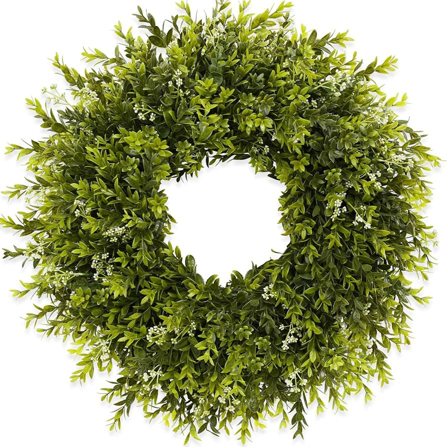 28'' Large Boxwood Wreath for Front Door Porch Window Artificial Boxwood Leaves with White Seed G... | Amazon (US)