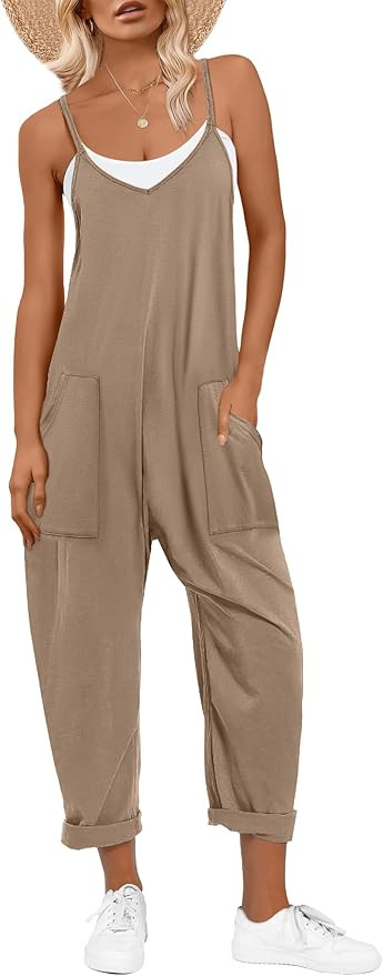 ANRABESS Jumpsuits for Women Casual Summer Overalls Sleeveless Spaghetti Strap Romper Jumpers Tre... | Amazon (US)