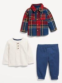3-Piece Unisex Henley T-Shirt, Shacket, and Sweatpants Set for Baby | Old Navy (US)