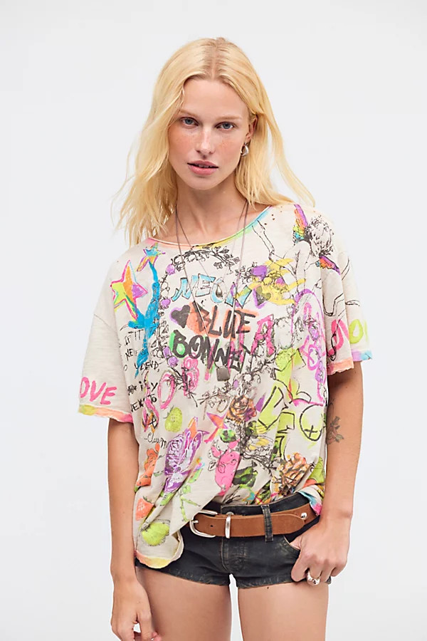 Magnolia Pearl Neon Bluebonnet Graffiti Tee | Free People (Global - UK&FR Excluded)