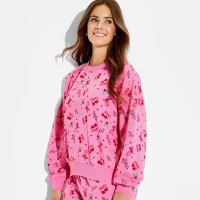 Women's Holiday Print Fleece Graphic Sweatshirt - Pink XXS | Target