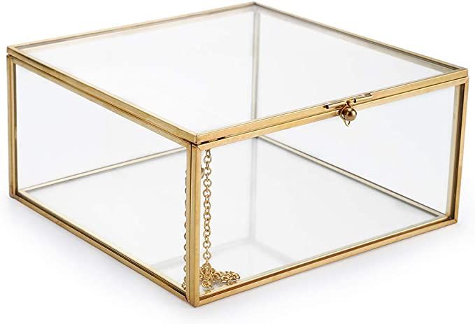 Hipiwe Vintage Glass Jewelry Organizer Box, Golden Metal Keepsake Box Desktop Jewelry Organizer H... | Amazon (US)