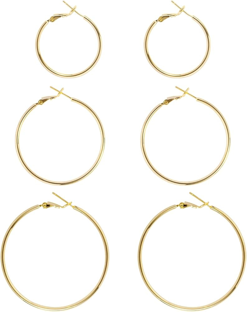 Big Gold Hoop Earrings for Women Hypoallergenic 925 Sterling Silver Post Thin Loop 14K Gold Plate... | Amazon (US)