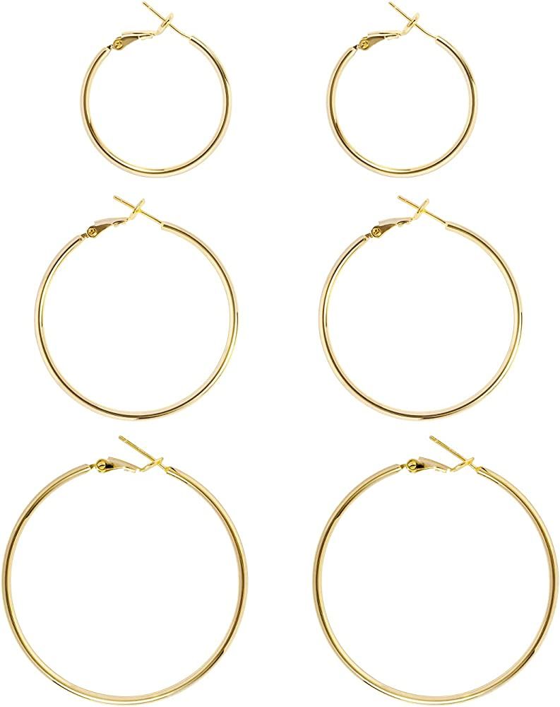 DAILY VIBES Women's 925 Sterling Silver Hypoallergenic Thin Loop 14K Gold Plated Hoop Earrings | Amazon (US)