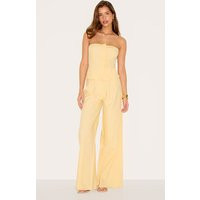 Lemon Linen Blend Tailored Bandeau Wide Leg Jumpsuit | PrettyLittleThing US