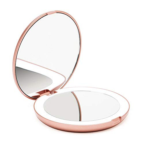 Fancii LED Lighted Travel Makeup Mirror, 1x/10x Magnification - Daylight LED, Compact, Portable, Large 5" Wide Illuminated Folding Mirror - Lumi (Rose Gold) | Amazon (US)