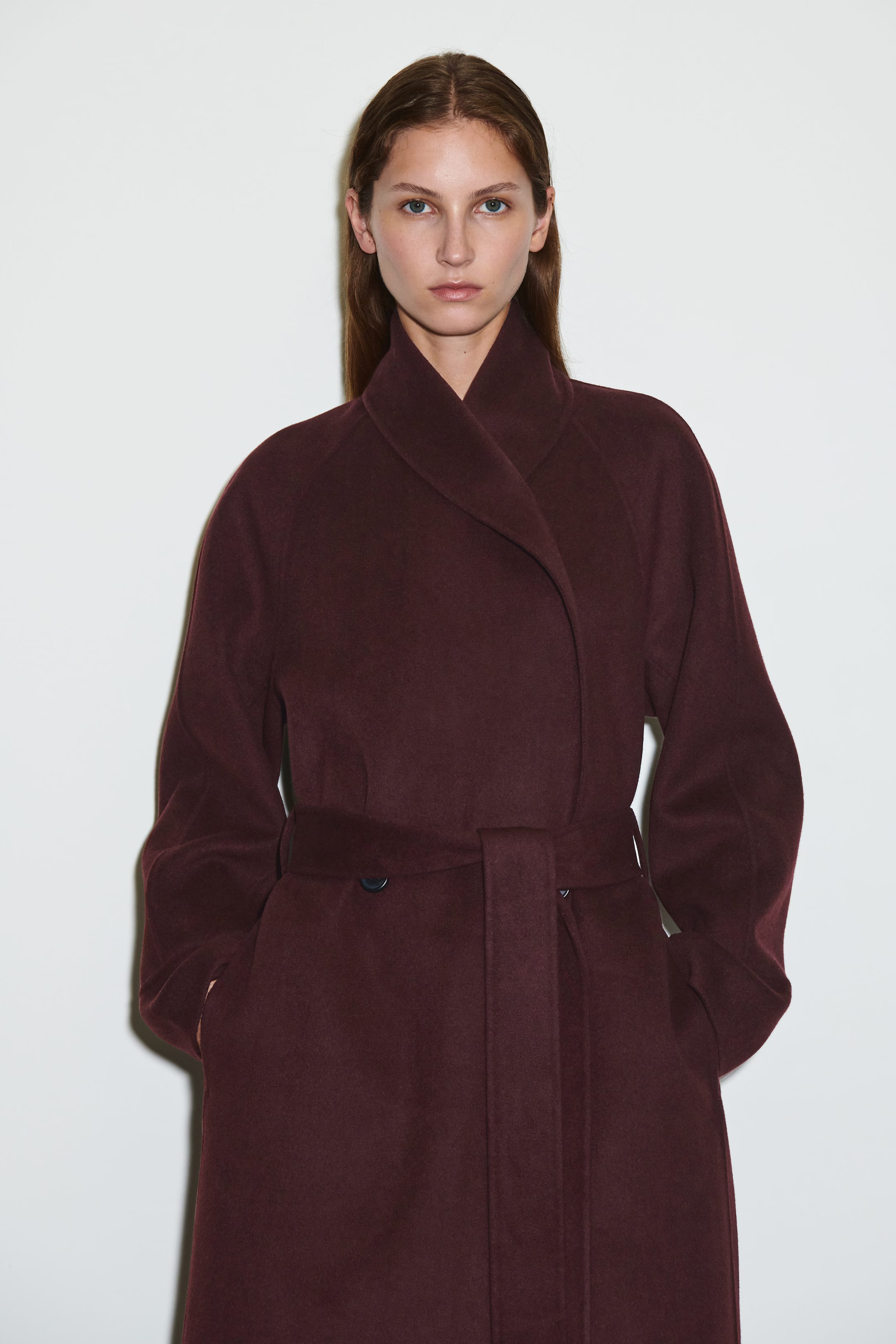 BELTED DOUBLE-FACED WOOL COAT - BURGUNDY | COS | COS UK