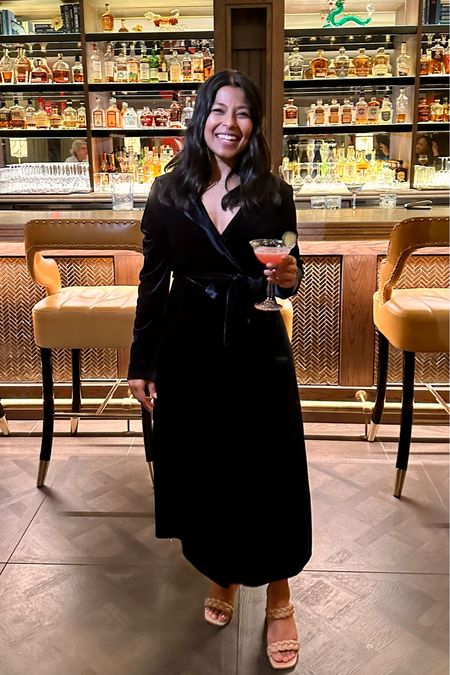 Holiday outfit idea for your next holiday party- velvet wrap dress. Holiday dress - velvet midi wrap dress from Amazon.

#LTKSeasonal #LTKfindsunder50