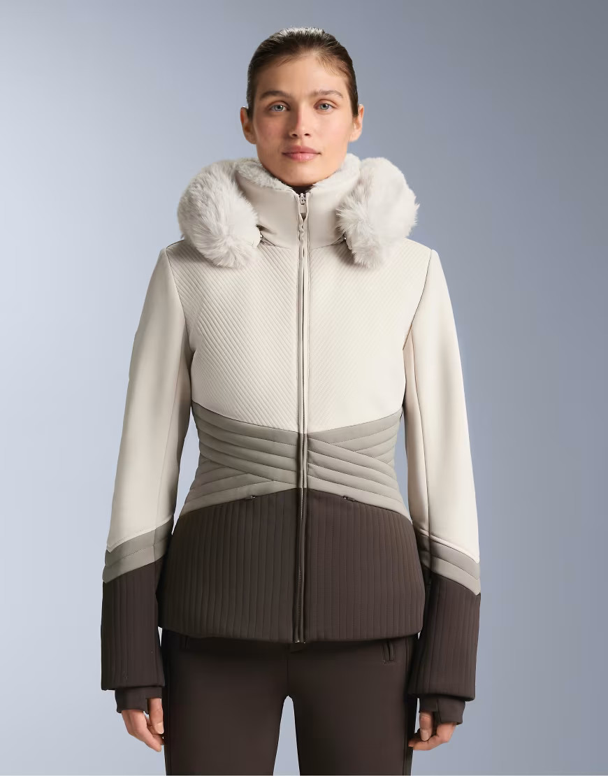 OYSHO Super-fitted water-resistant colour-block primaloft® ski jacket in pale mink-Pink | ASOS (Global)