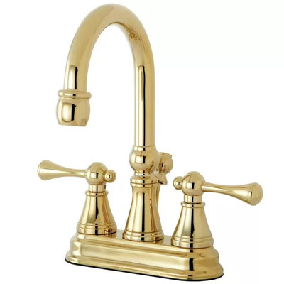 Kingston Brass Restoration Two-Handle 3-Hole Deck Mount 4" Centerset Bathroom Faucet with Brass Pop-Up | Wayfair North America
