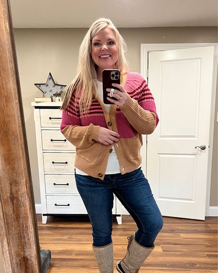 This Walmart sweater I got a medium - I would size up for longer length! I love these jeans from American Eagle- in the color Dark Atlantic and size 10! 

#LTKcurves #LTKSeasonal #LTKunder50