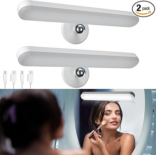 2 Pack Wireless Vanity Lights for Mirror, Rechargeable Battery Operated Mirror Lights, Adjustable... | Amazon (US)