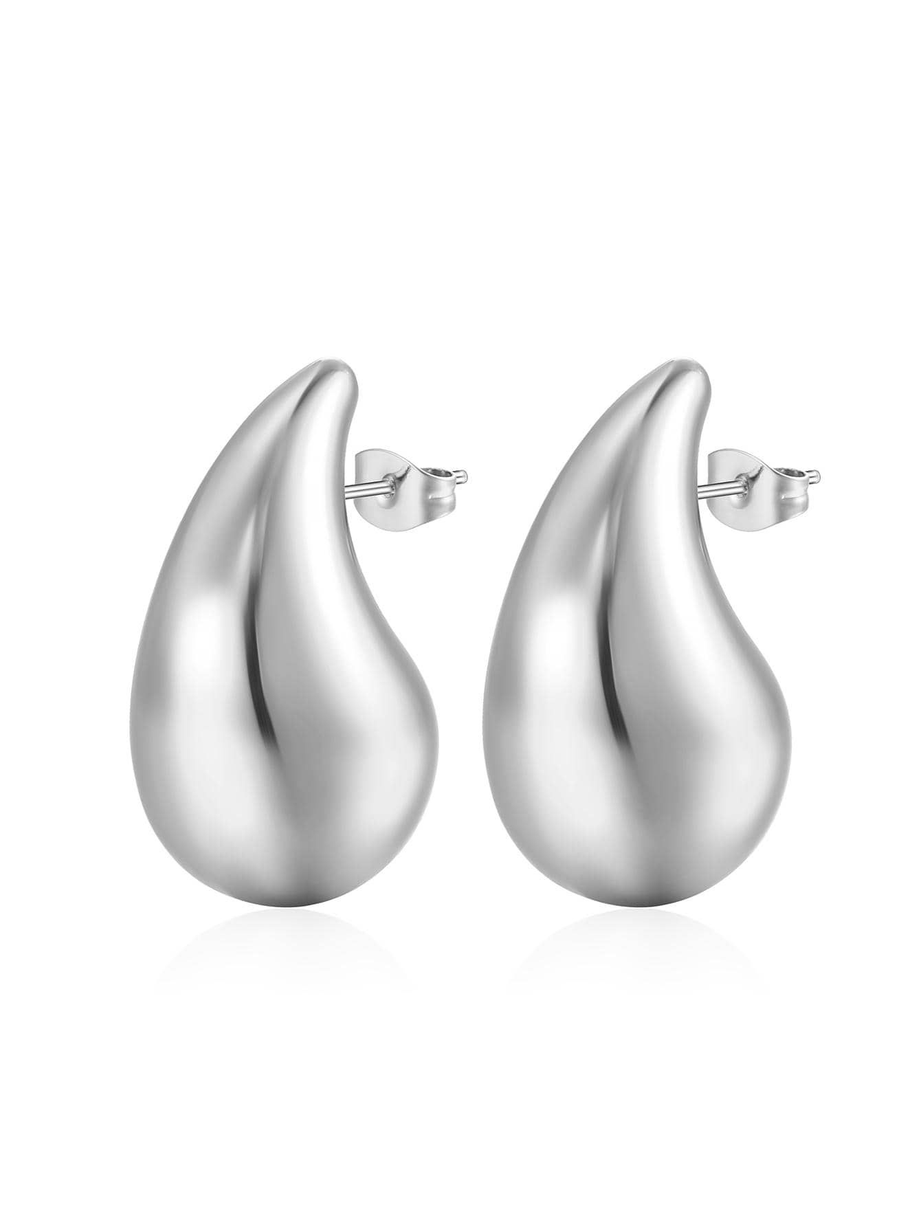 1pair High End Stainless Steel Women's Hollow Out Water Drop Shape Earrings, Luxurious Style, Smo... | SHEIN