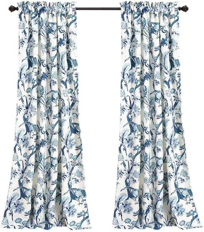 Lush Decor Dolores Light Filtering Window Panels, Pair, 52" W x 108" L, Blue - Toile Curtains - F... | Amazon (US)